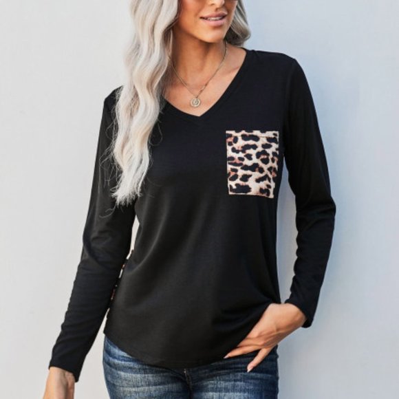 Long Sleeve Leopard Print Top — Black - Picture 3 of 5